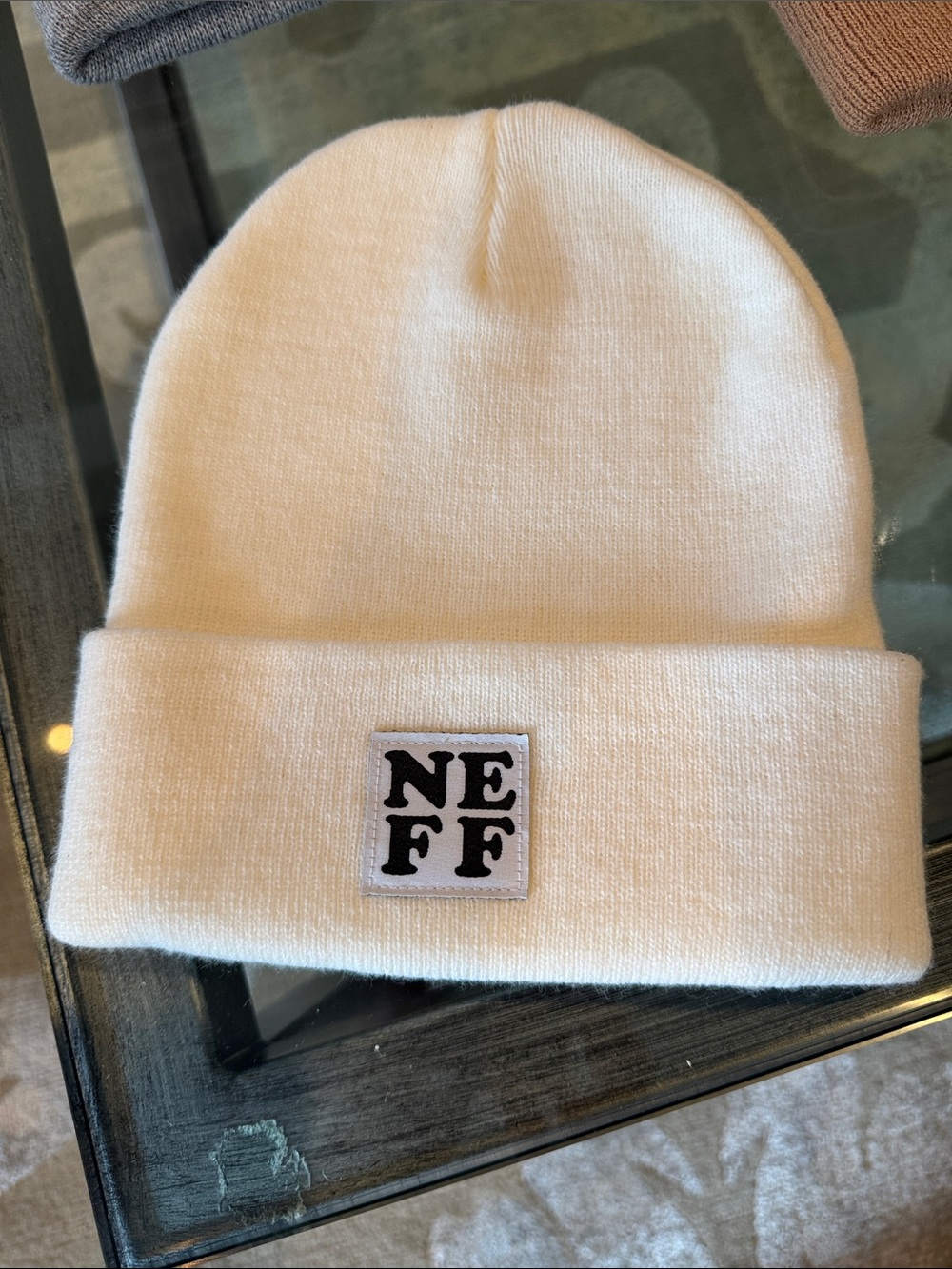 Neff White Knit Cuffed Beanie with Logo Patch